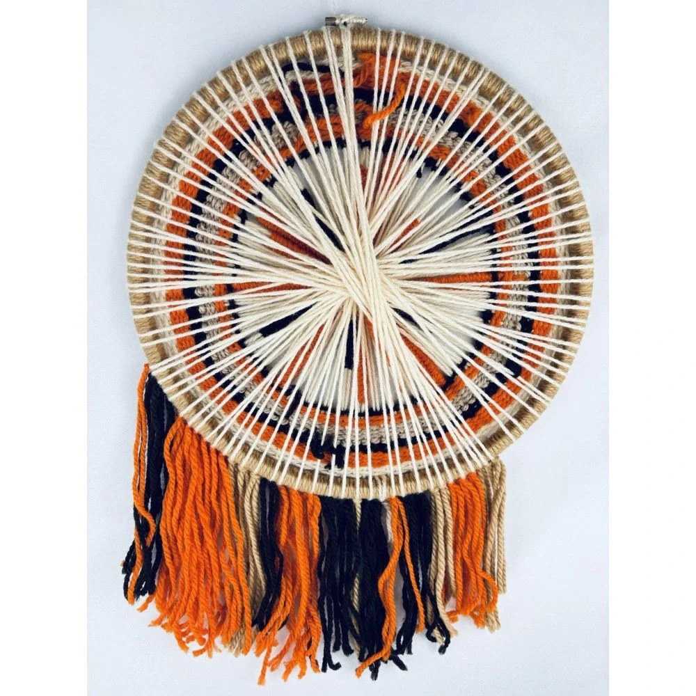 Vintage Handmade Macrame Round Fringe Tassles Wall Hanging Decor Boho Retro